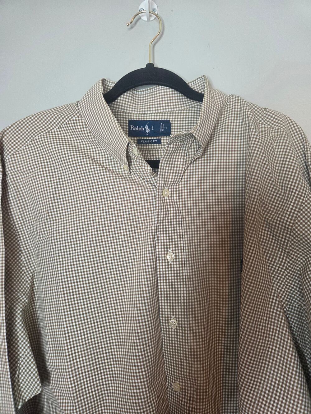 Ralph Lauren Mens XXL Brown White Check Long Sleeve Button Up Casual Dress Shirt